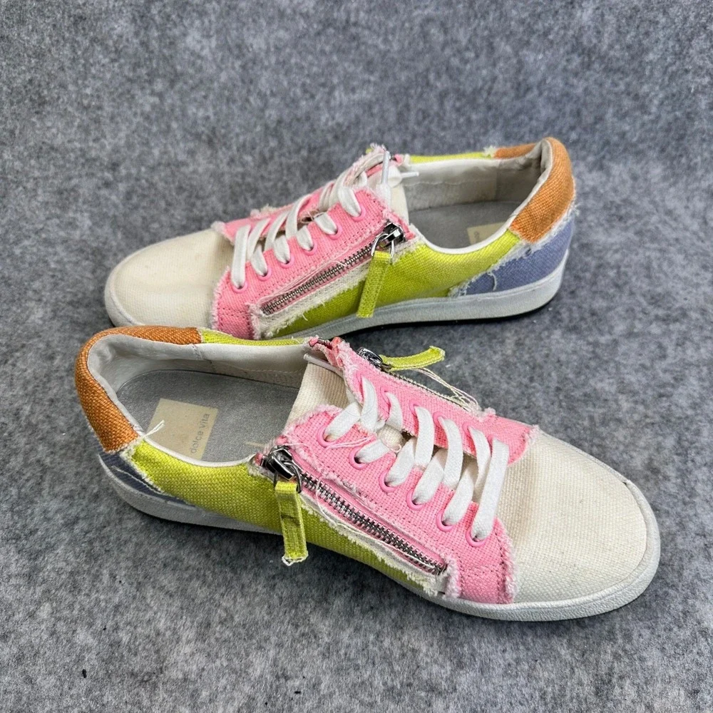 Dolce Vita Miya Womens Size 8 Sneakers Multicolor Canvas Side Zip Lace Up Shoes